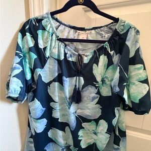 Allison Daley Blue and Green Floral Blouse